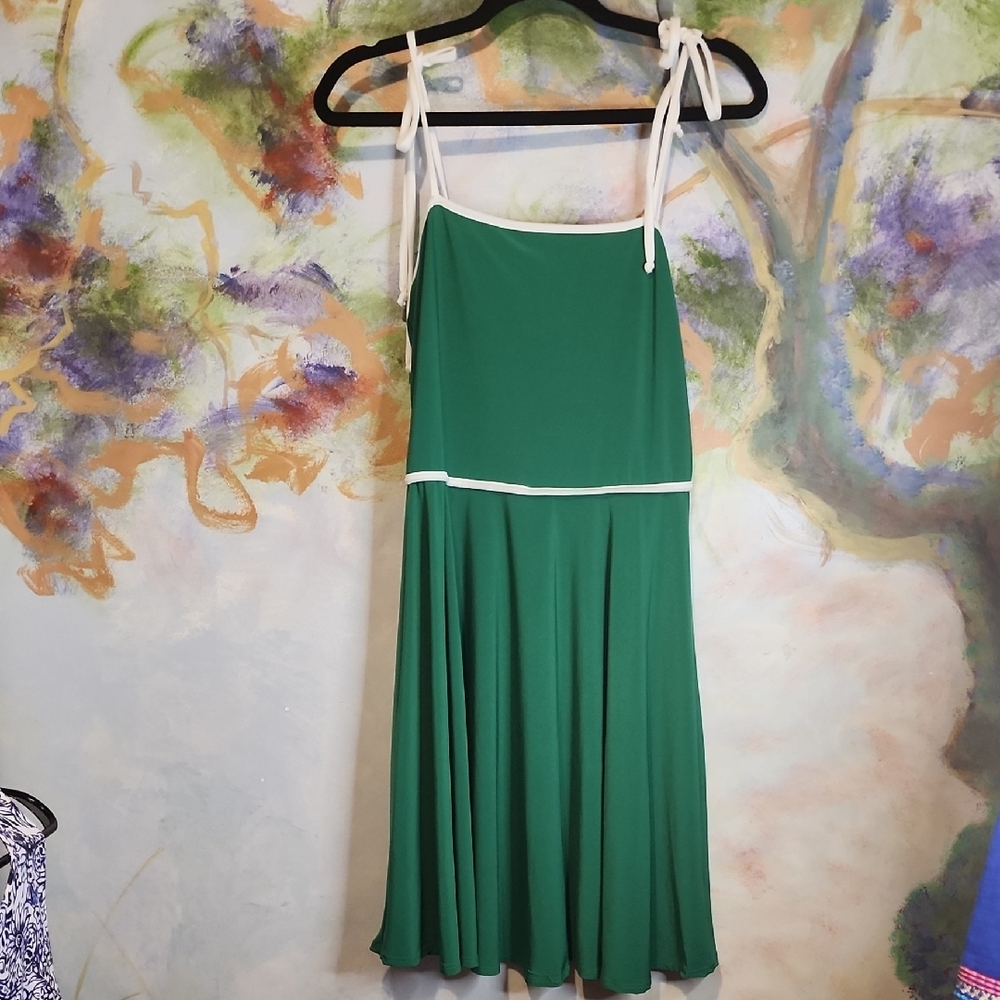 White Birch Green Pleated Mini Sundress
